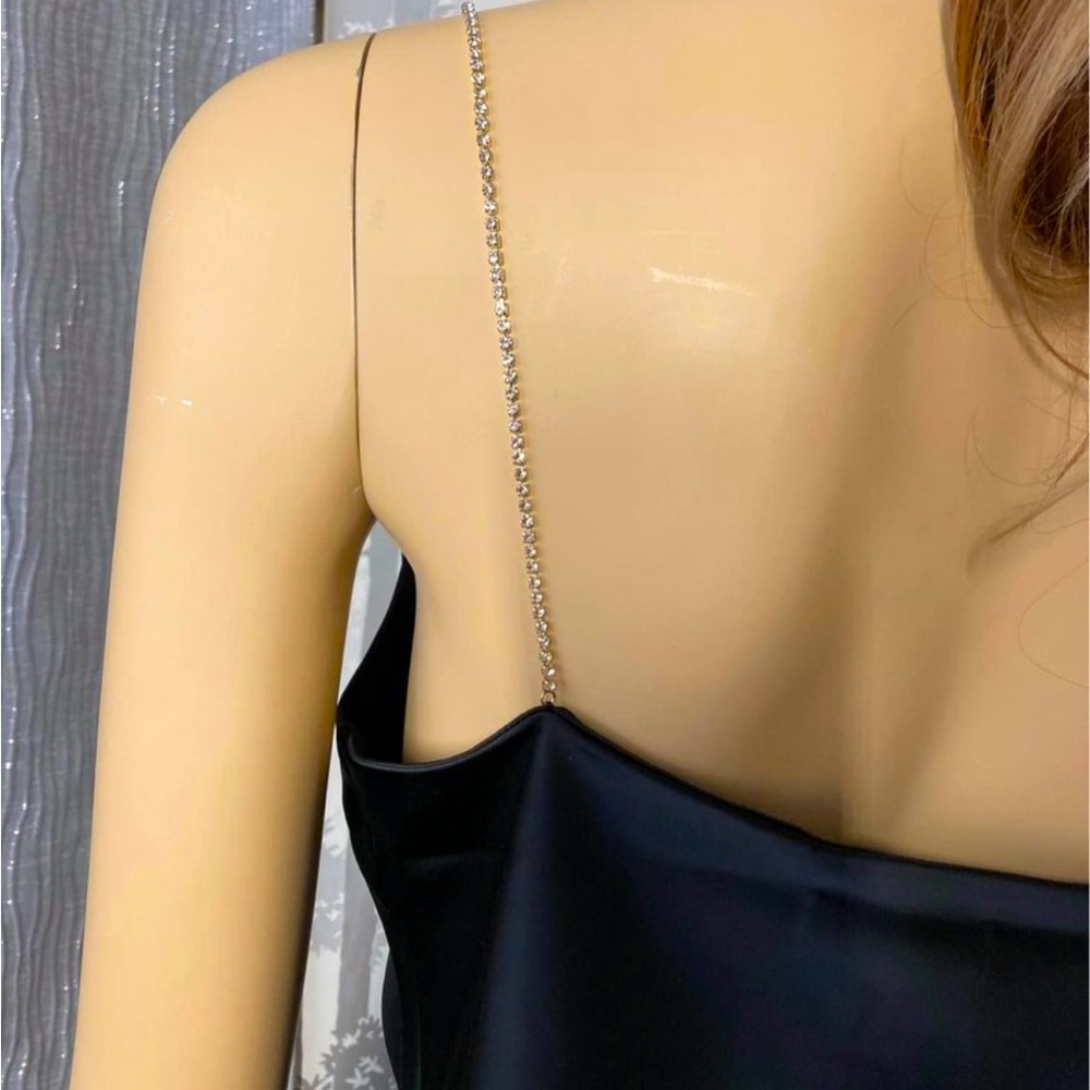 Black Satin size small Cami with Rhinestones